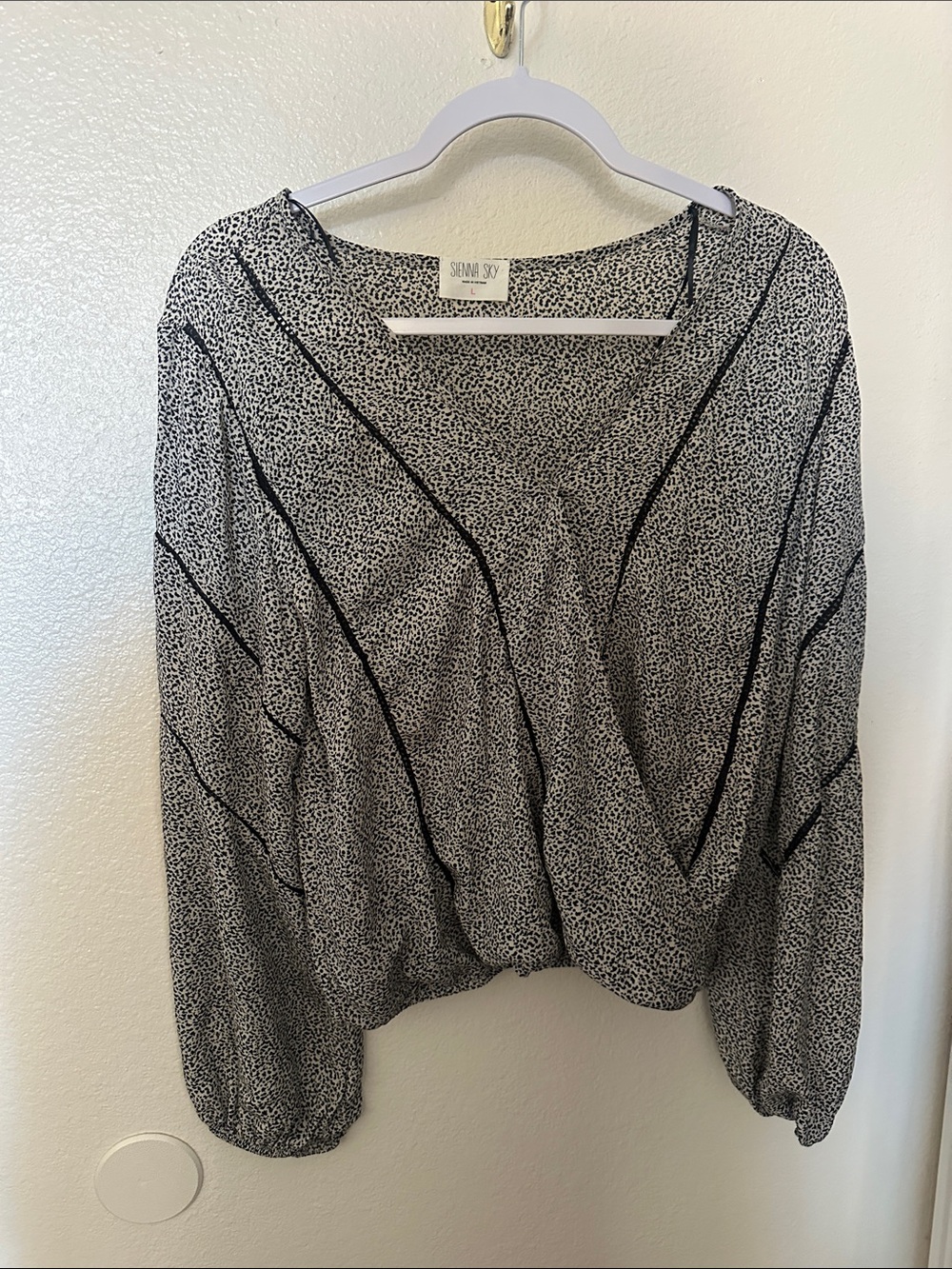 Sienna Sky Black & White Speckled Wrap-Front Blouse